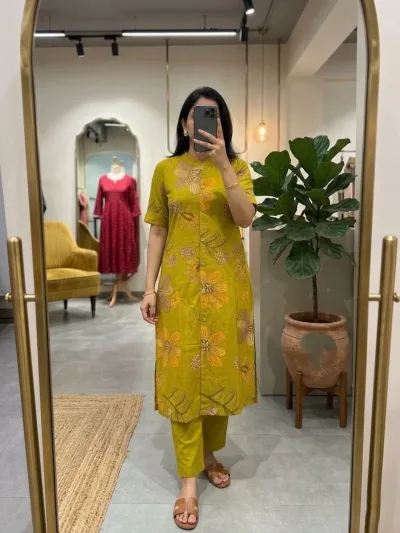 Mustard Yellow Printed Traditional Salwar Set